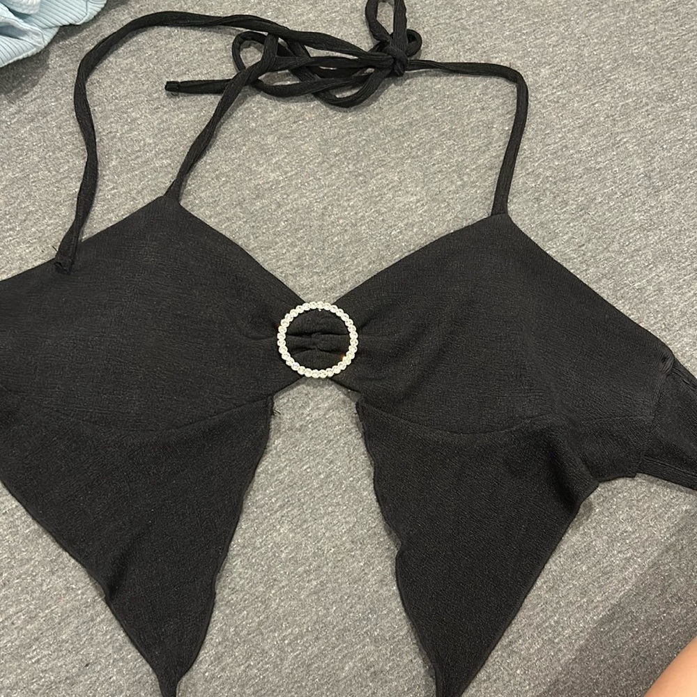 Motel Rocks - Black Mini Tank w Silver Detail and Ruffles - Size S